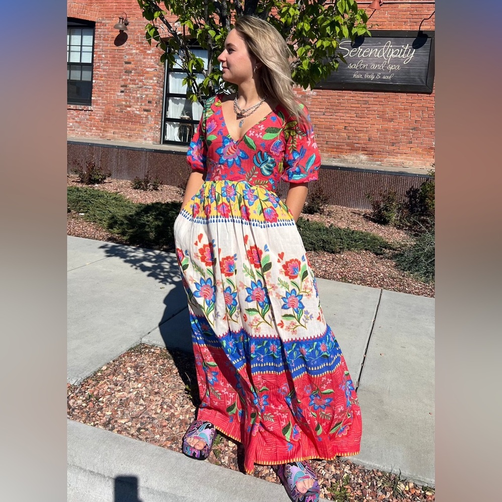 Johnny Was Multicolor Floral Maxi Swim Coverup - Red, Blue, White, Yellow, Green